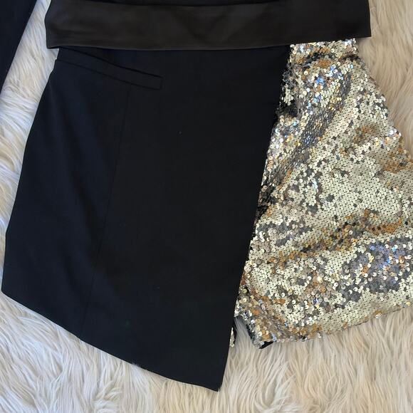 Miss Circle Skylynn Sequin Black Blazer Romper Belted Cut Out Sparkle Dress - Picture 8 of 16